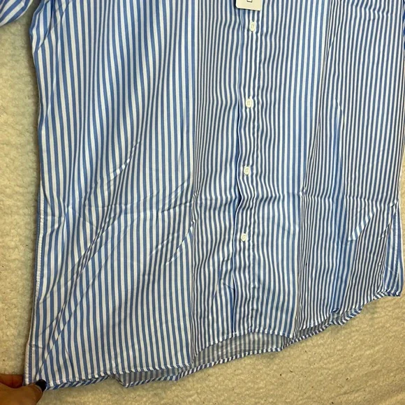 NWT DOKKIA Mens Blue White Stripe Short Sleeve Button Up Dress Shirt SIZE XL - Picture 2 of 6